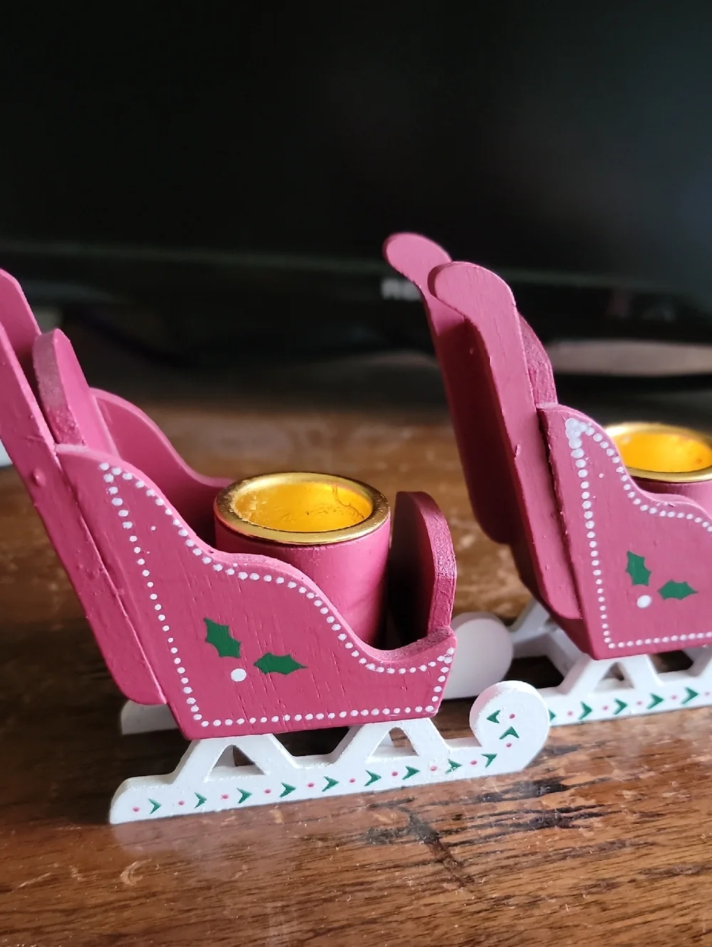 Festive Red Wooden Sleigh Candle Holders - Set of 2 - Picture 5 of 8